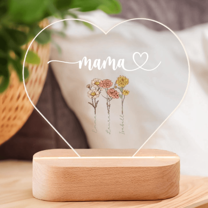 Mothers Day Personalized Acrylic Flower Light - Solar Flame Torch