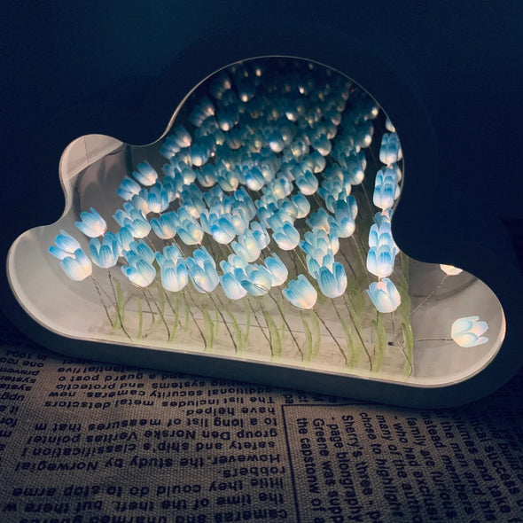 Cloud Reflection Mirror With Tulip Light Display