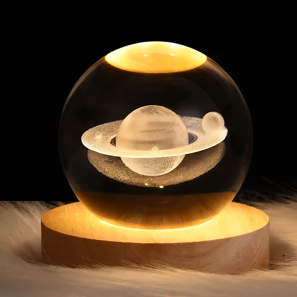 Glowing 3D Crystal Ball Night Light With Wooden Base